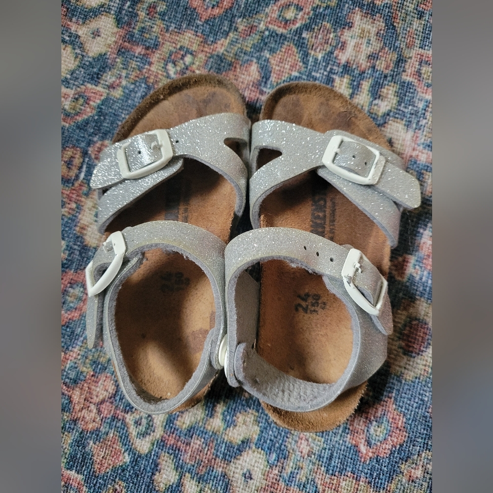 Birkenstock Kids Silver Glitter Two-Strap Sandals